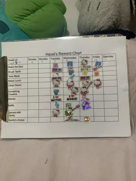 Reward chart update! I’m super proud of myself, my Daddy is too!