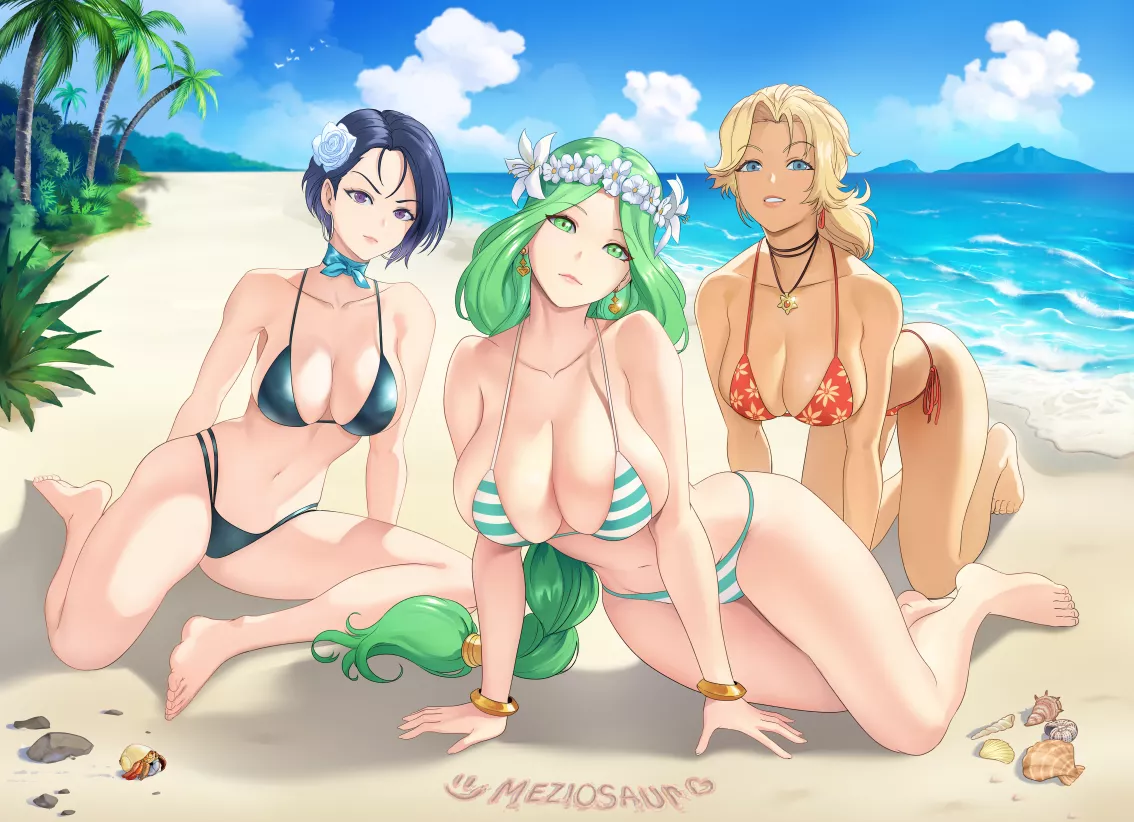 Rhea, Shamir, and Catherine at the beach (Meziosaur) Rhea, Shamir, and Catherine at the beach (Meziosaur)
