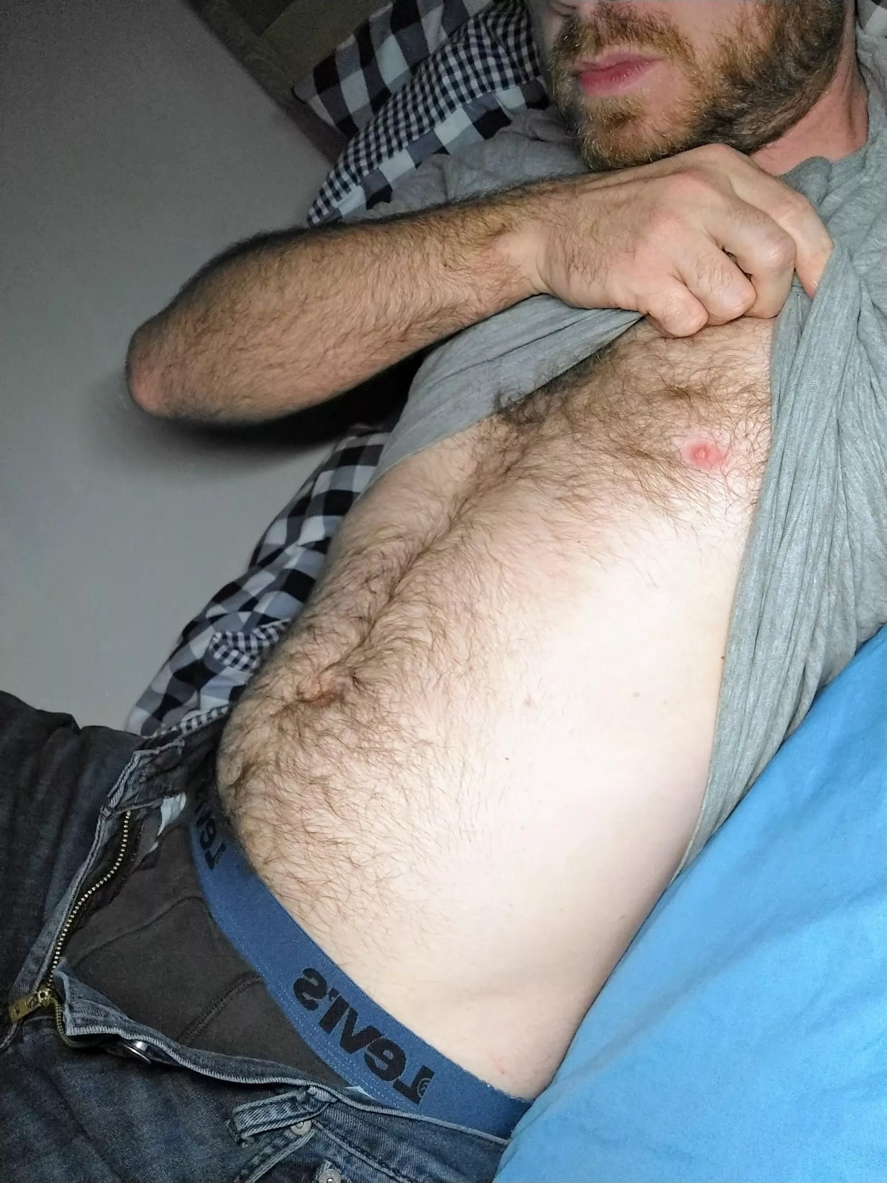 Run your fingers through my chest and stomach hair? Run your fingers through my chest and stomach hair?