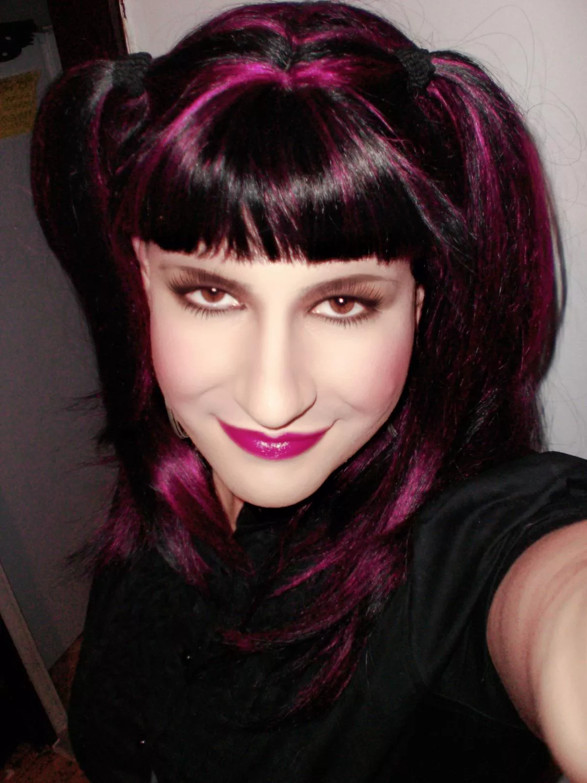 Santa brought me cute purple pigtails and lipstick!