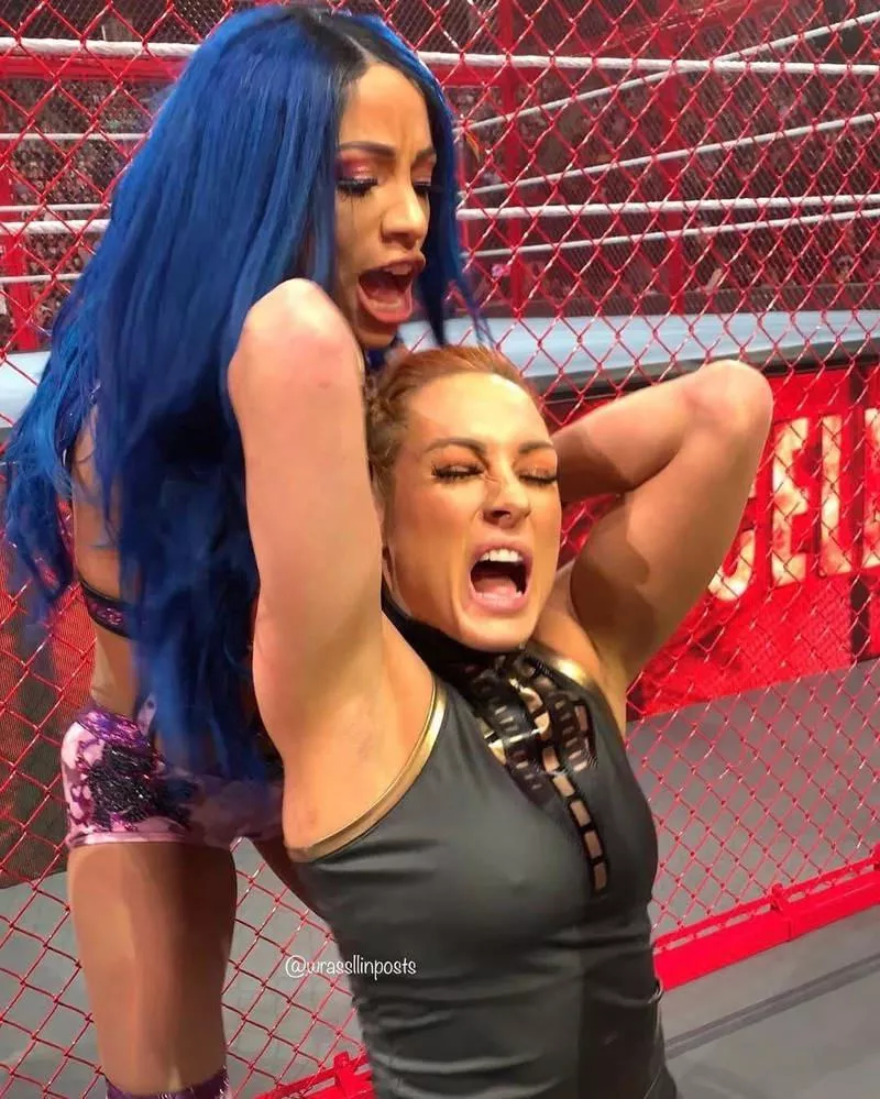 Sasha pulling Becky's hair Sasha pulling Becky's hair