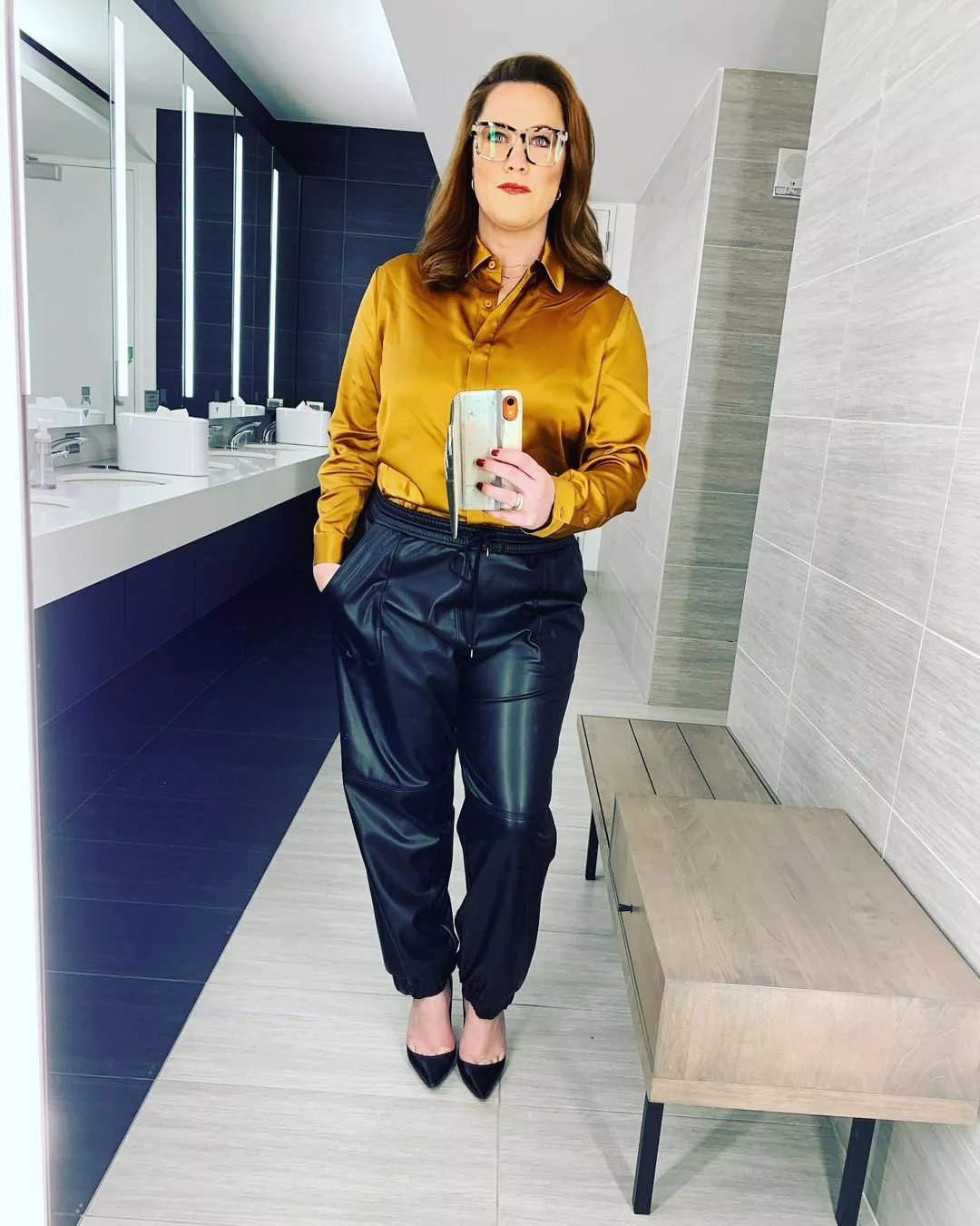 S.E. Cupp in satin and leather