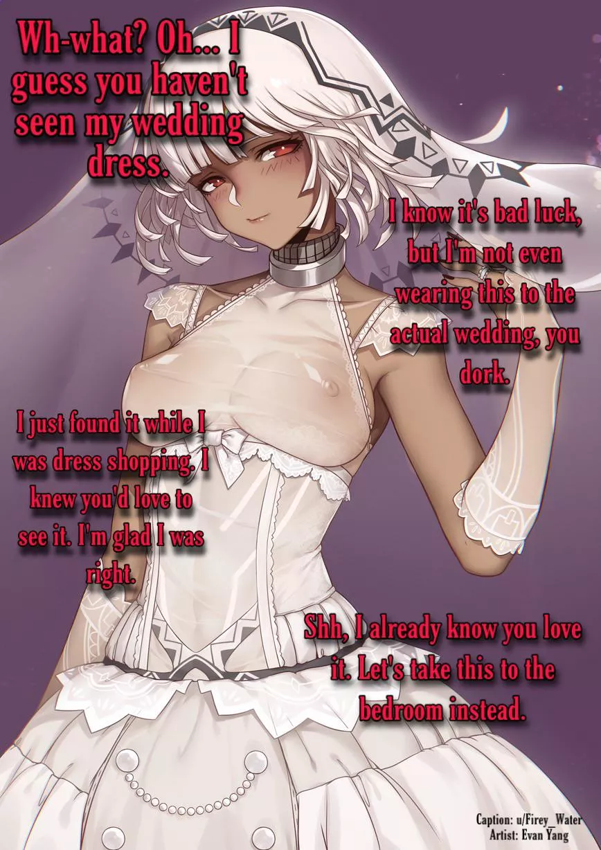 Seeing the dress before the wedding. [Loving] [Light Femdom]