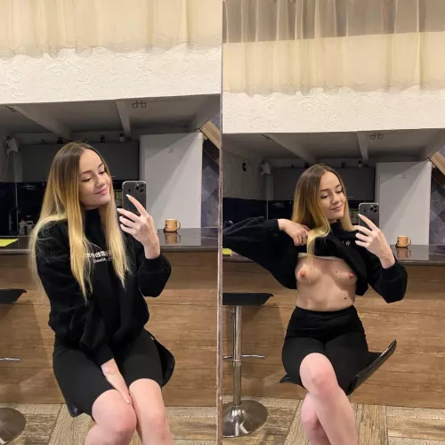 selfies can be much more interesting if lift the sweater, right?)