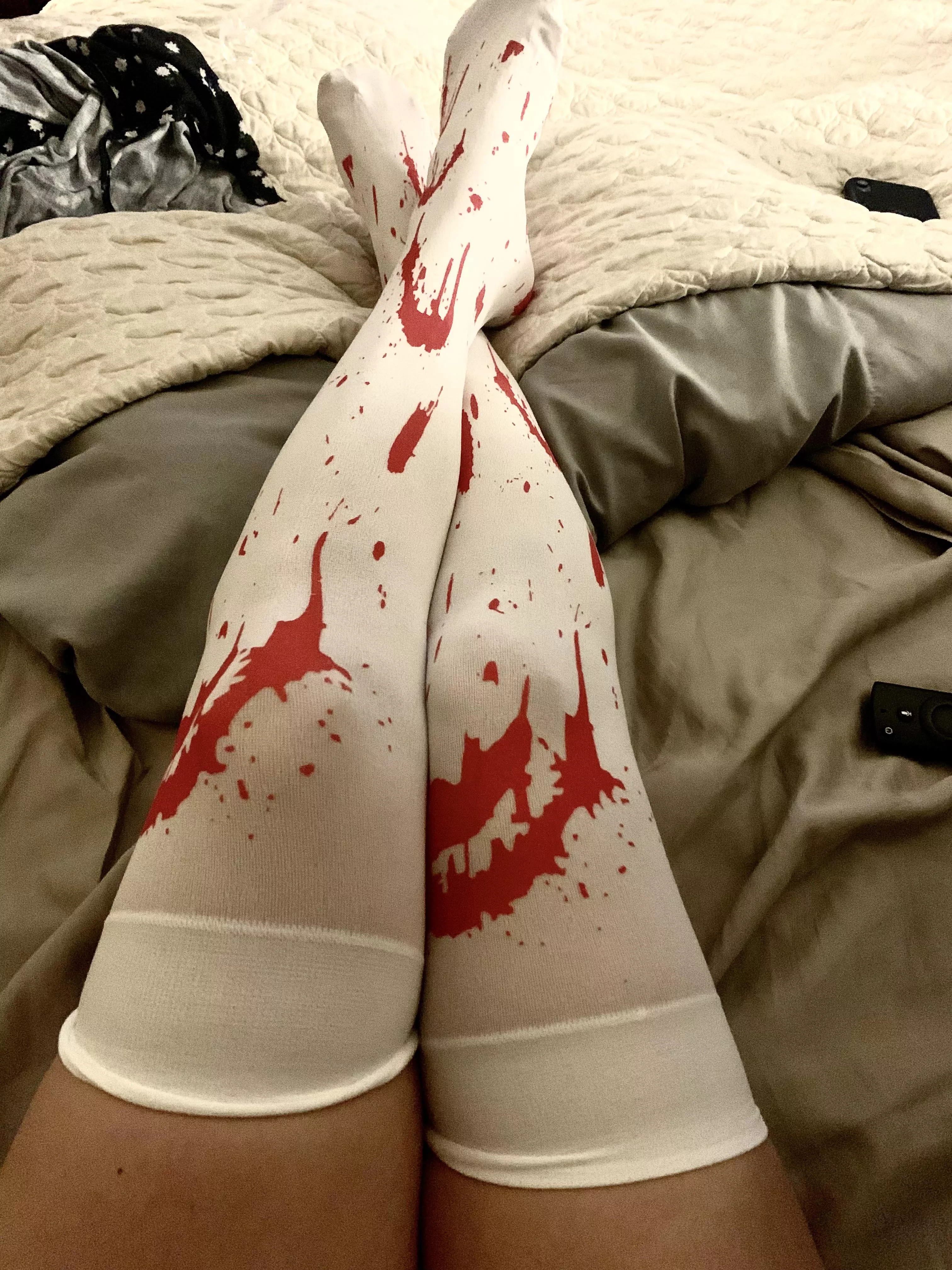 [selling] Watching Dexter in my splatter stockings. 😉🪓