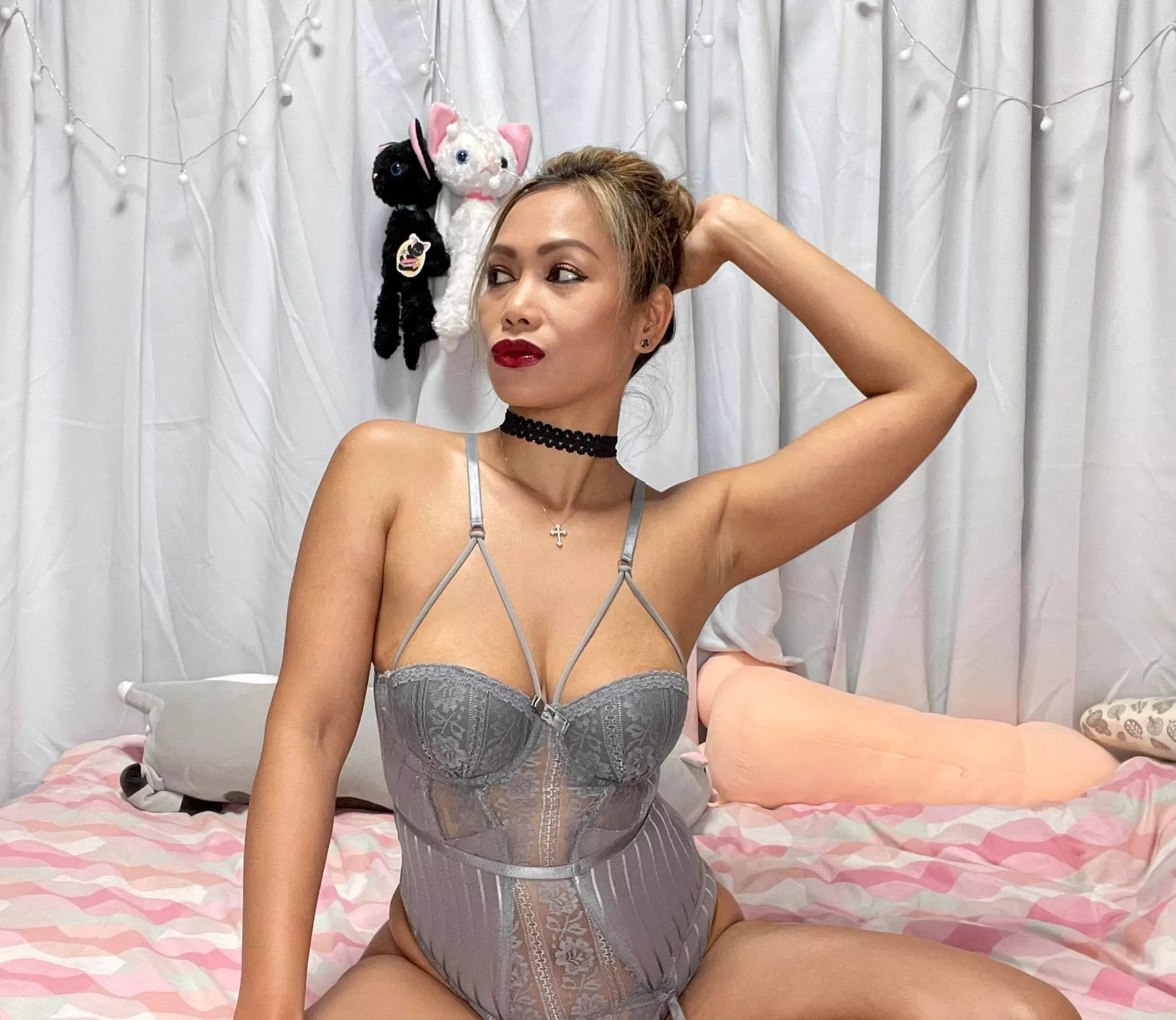 Sexy Asian granny 41(f) in a delicious silver suit