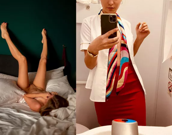 Sexy flight attendant, on and off Sexy flight attendant, on and off