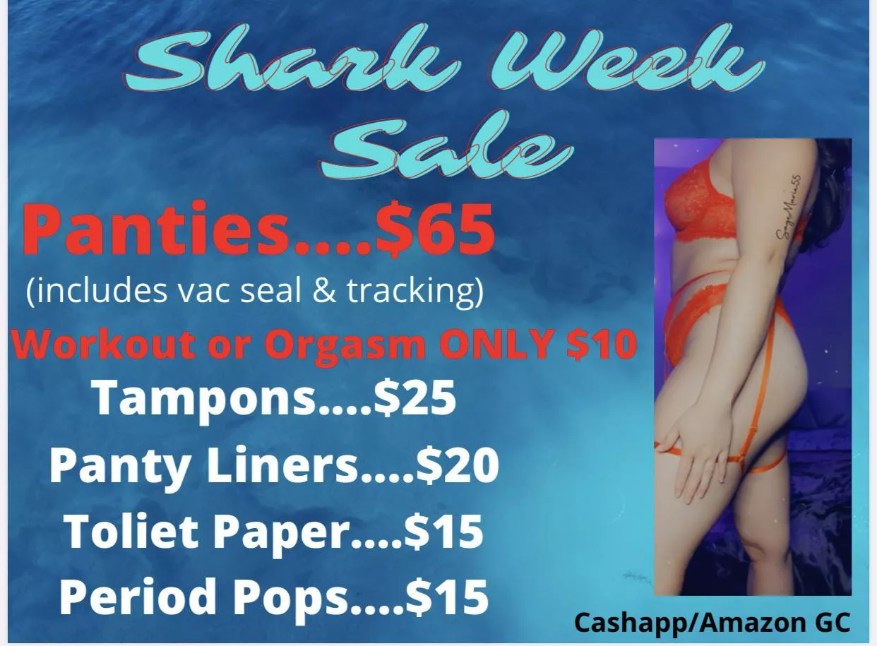 Shark Week Is Here 🩸[Selling] Panties • Gym Sets• Tampons & More🩸Full Menu on Profile [kik] Sagemarie55