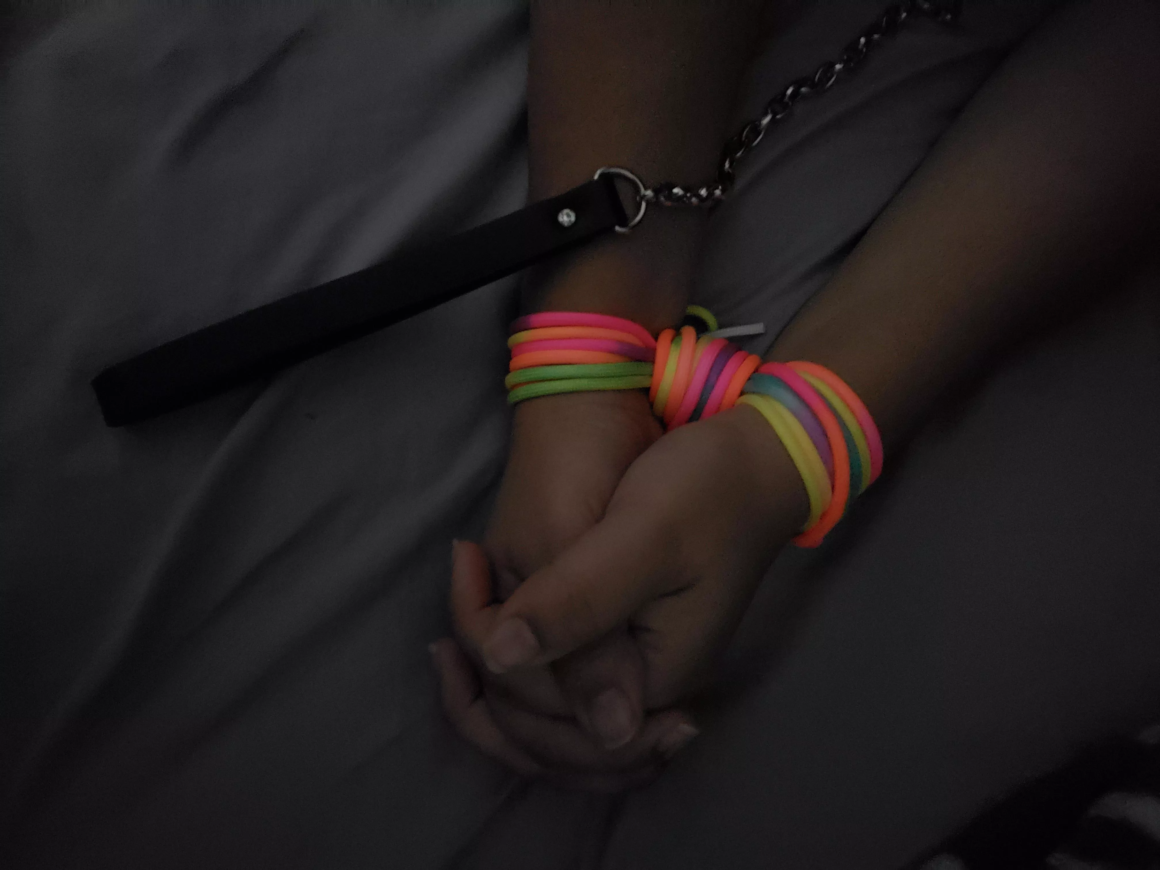 She likes to sleep with her hands tied