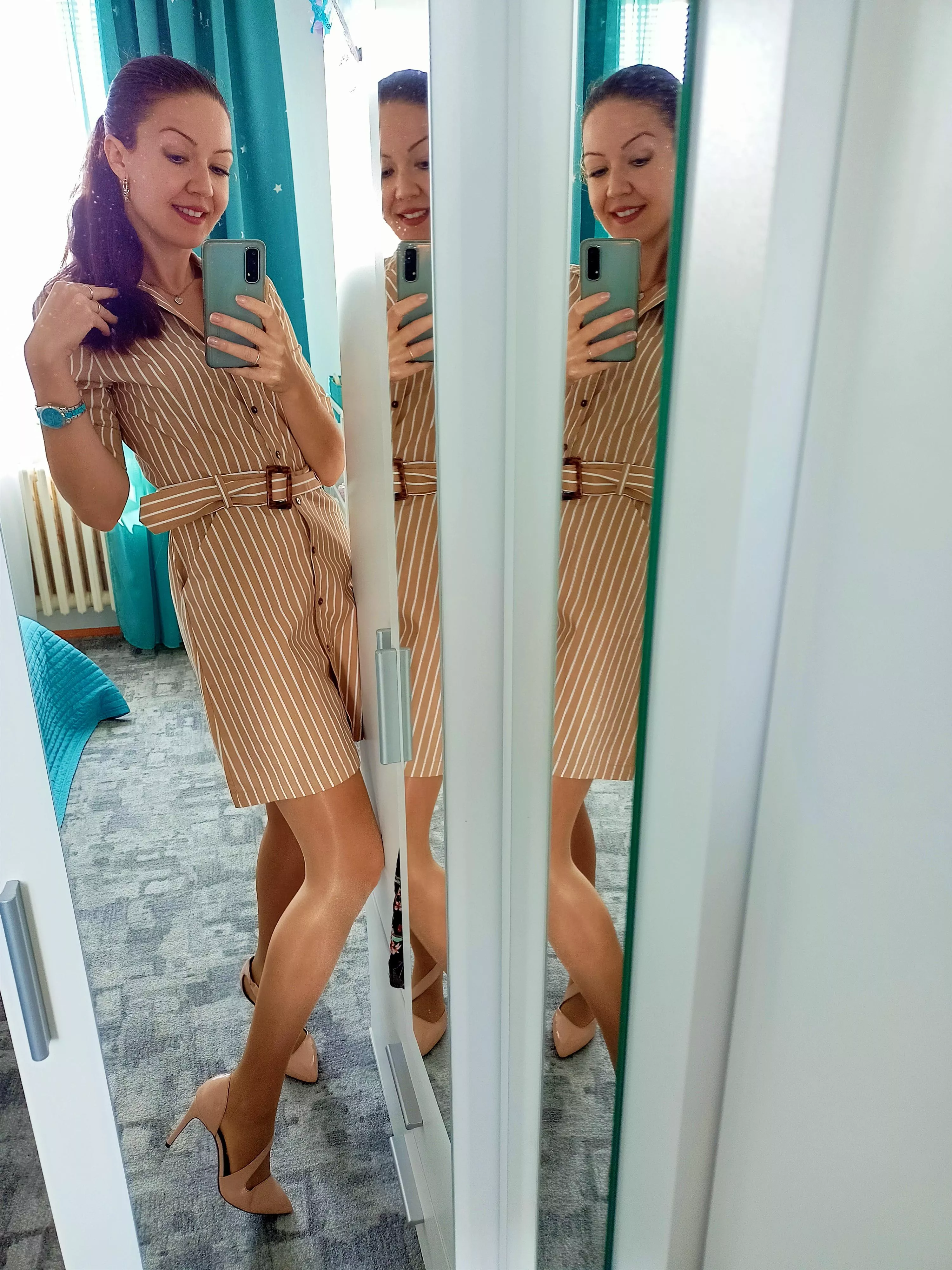 Sheer and shiny pantyhose to match with my beige dress Sheer and shiny pantyhose to match with my beige dress