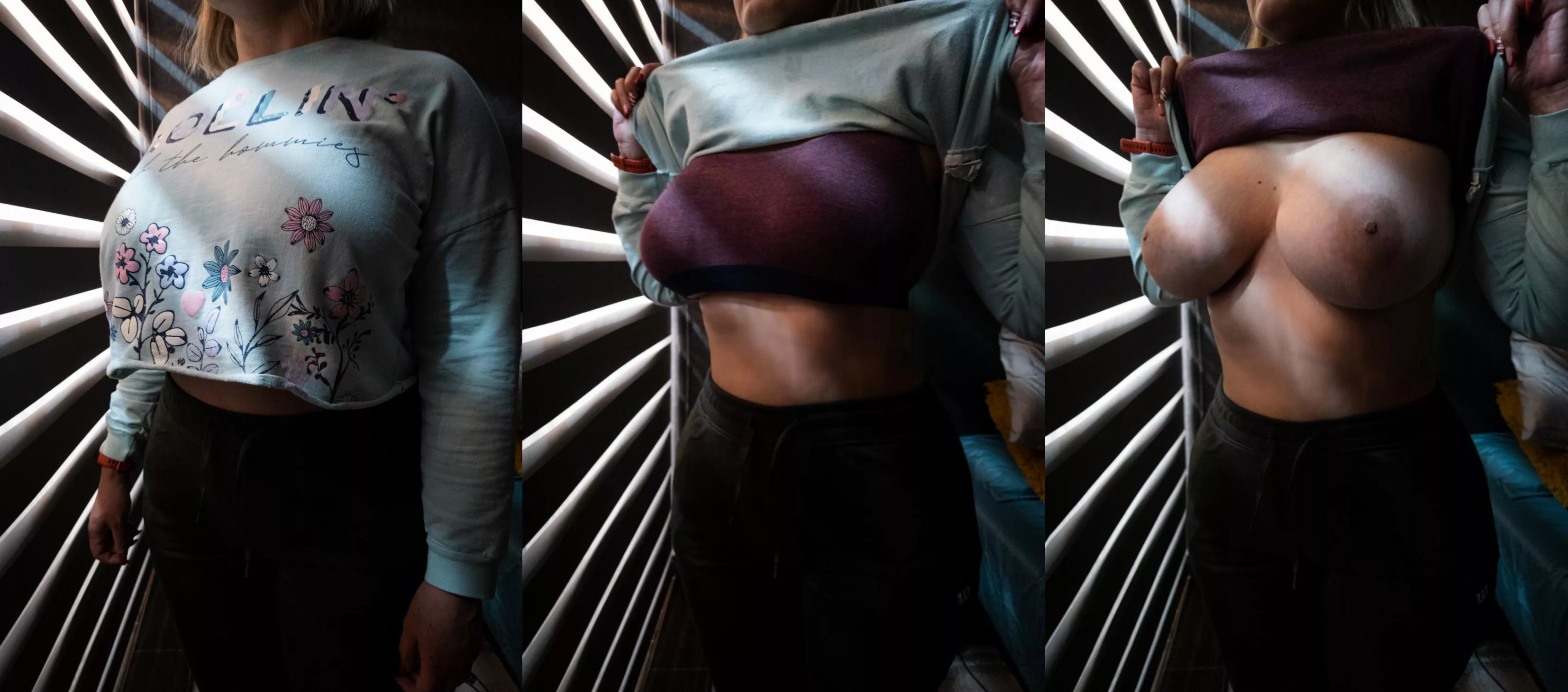 Shirt doesn't hide them very well, top is always struggling, they just want to be free...