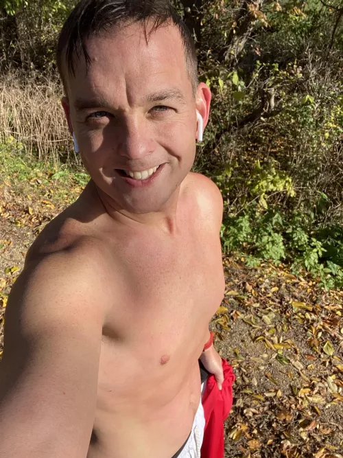 Shirtless in 36 degree weather. No better way to cool down after a run. Shirtless in 36 degree weather. No better way to cool down after a run.