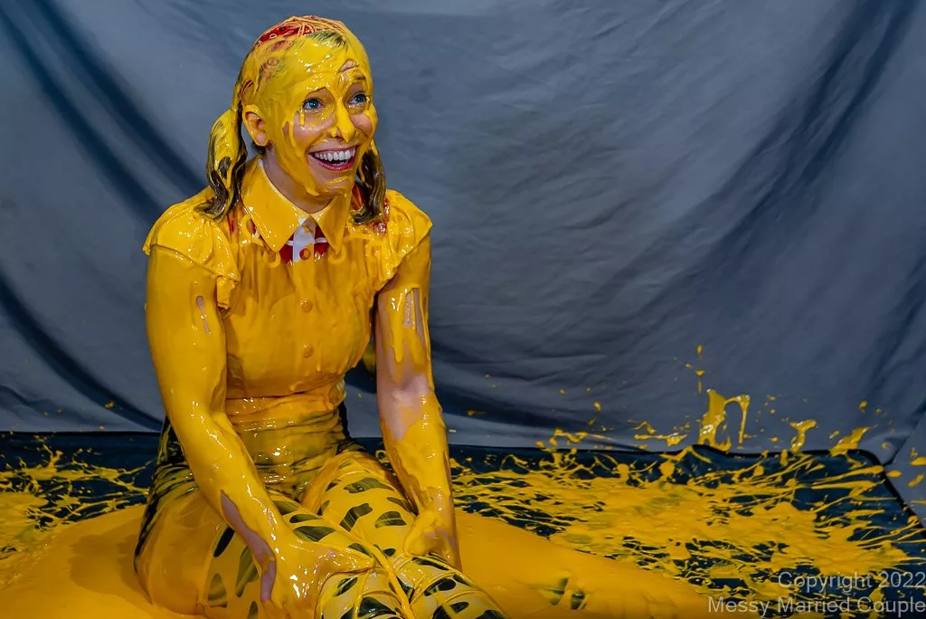 Showered in several gallons of cheddar cheese sauce