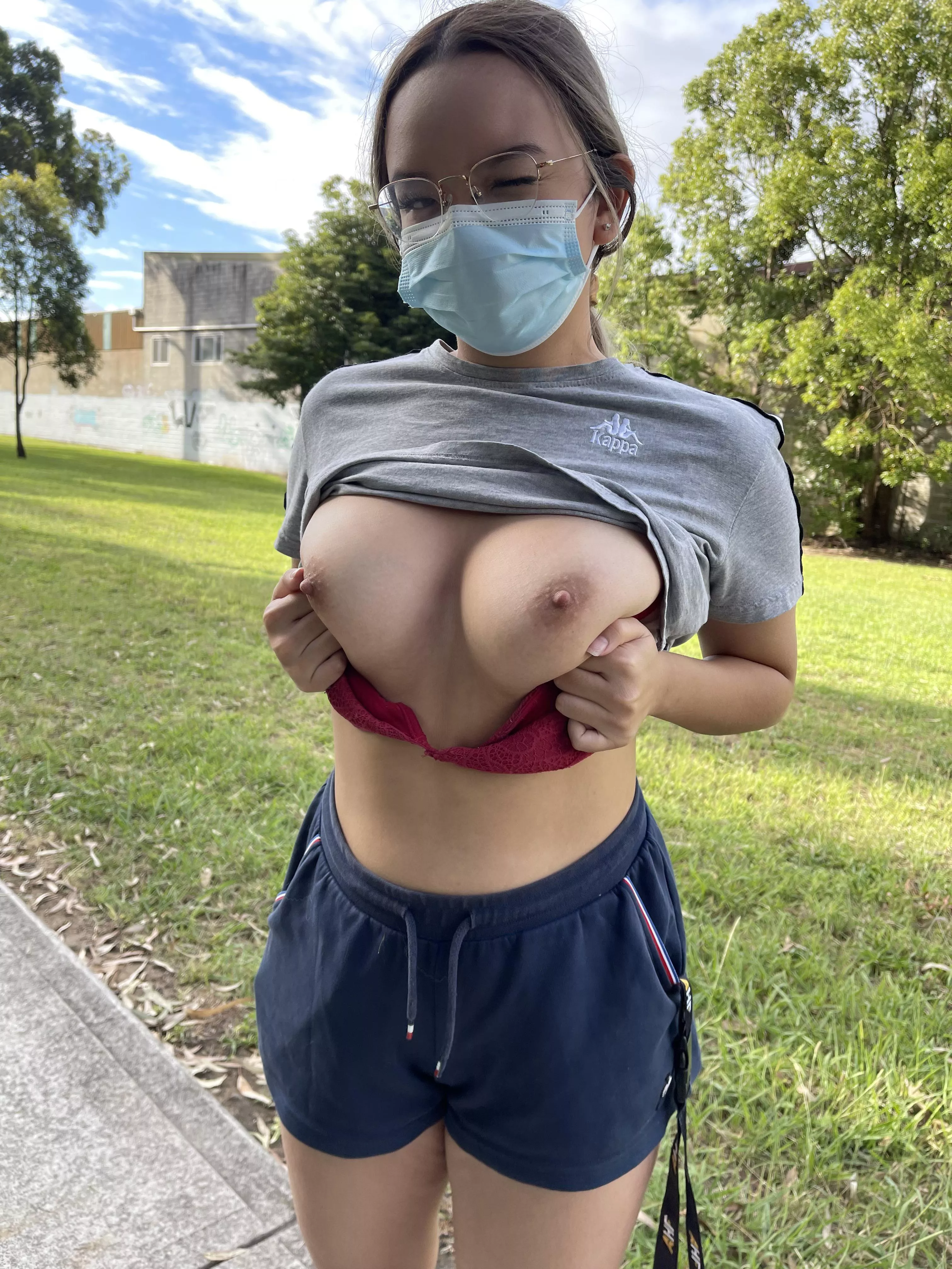 Showing off my assets in the middle of my hike!