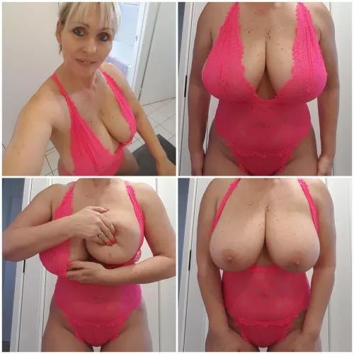 Showing off my fluorescent pink lingerie and of course my big boobs 😉 xx 57yo (f) (OC) 🇦🇺