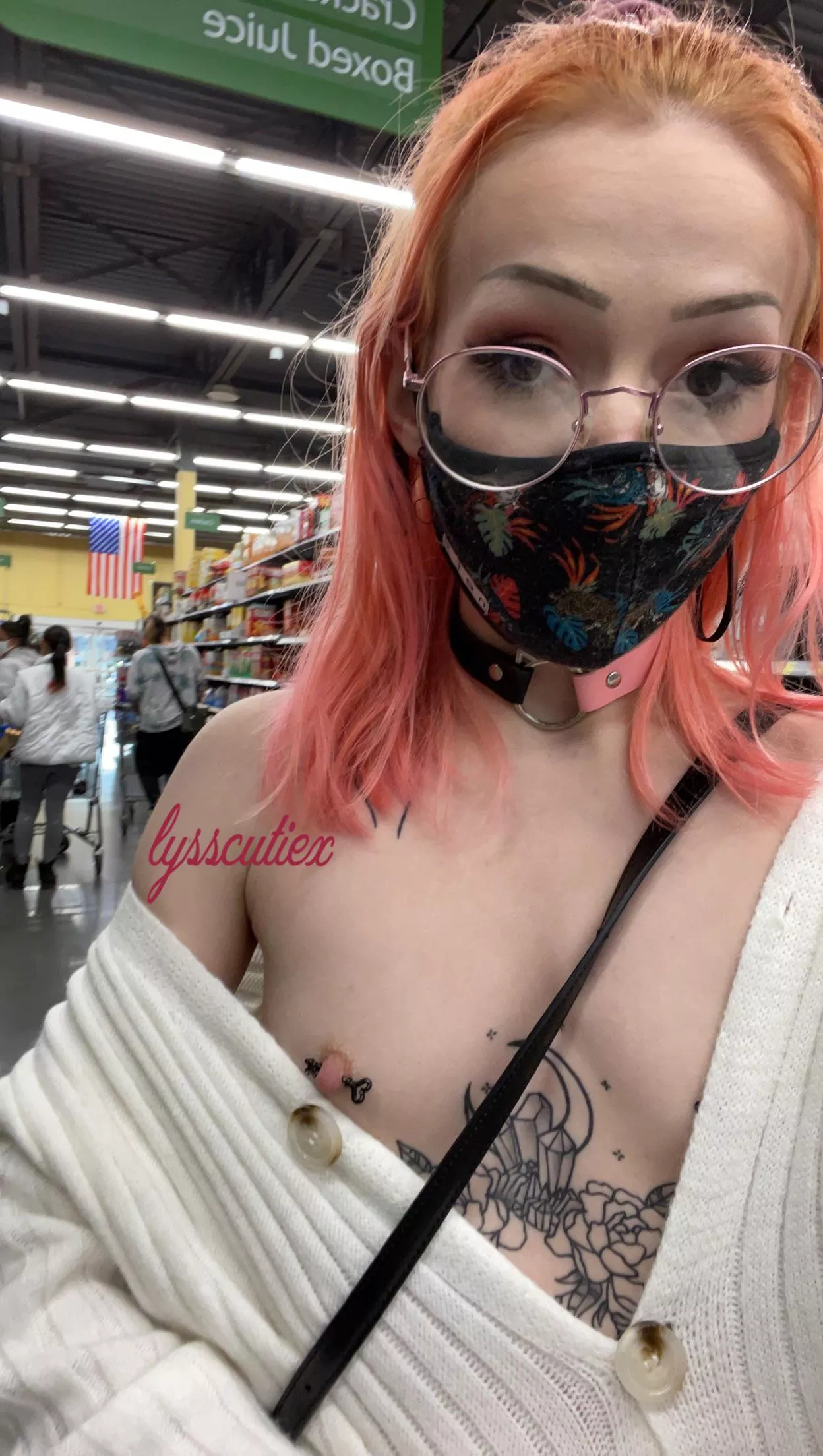 Showing off my tiny pierced titties in Walmart! Love the thrill