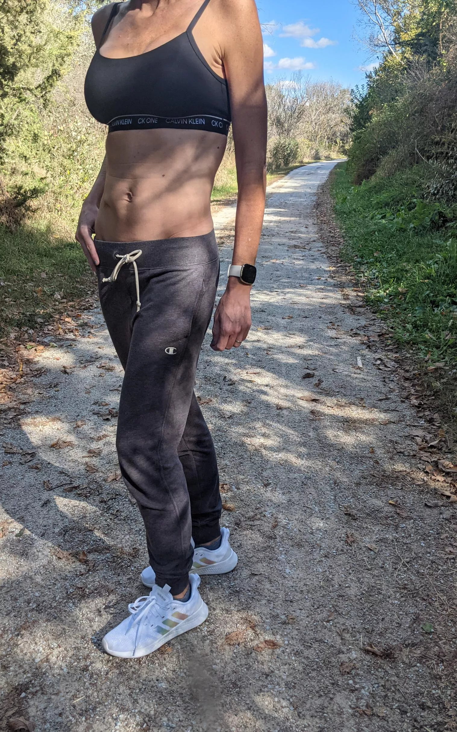 Showing off on the local running trail Showing off on the local running trail