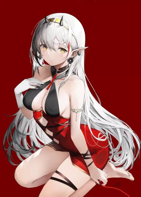 Silver elf in red dress Silver elf in red dress