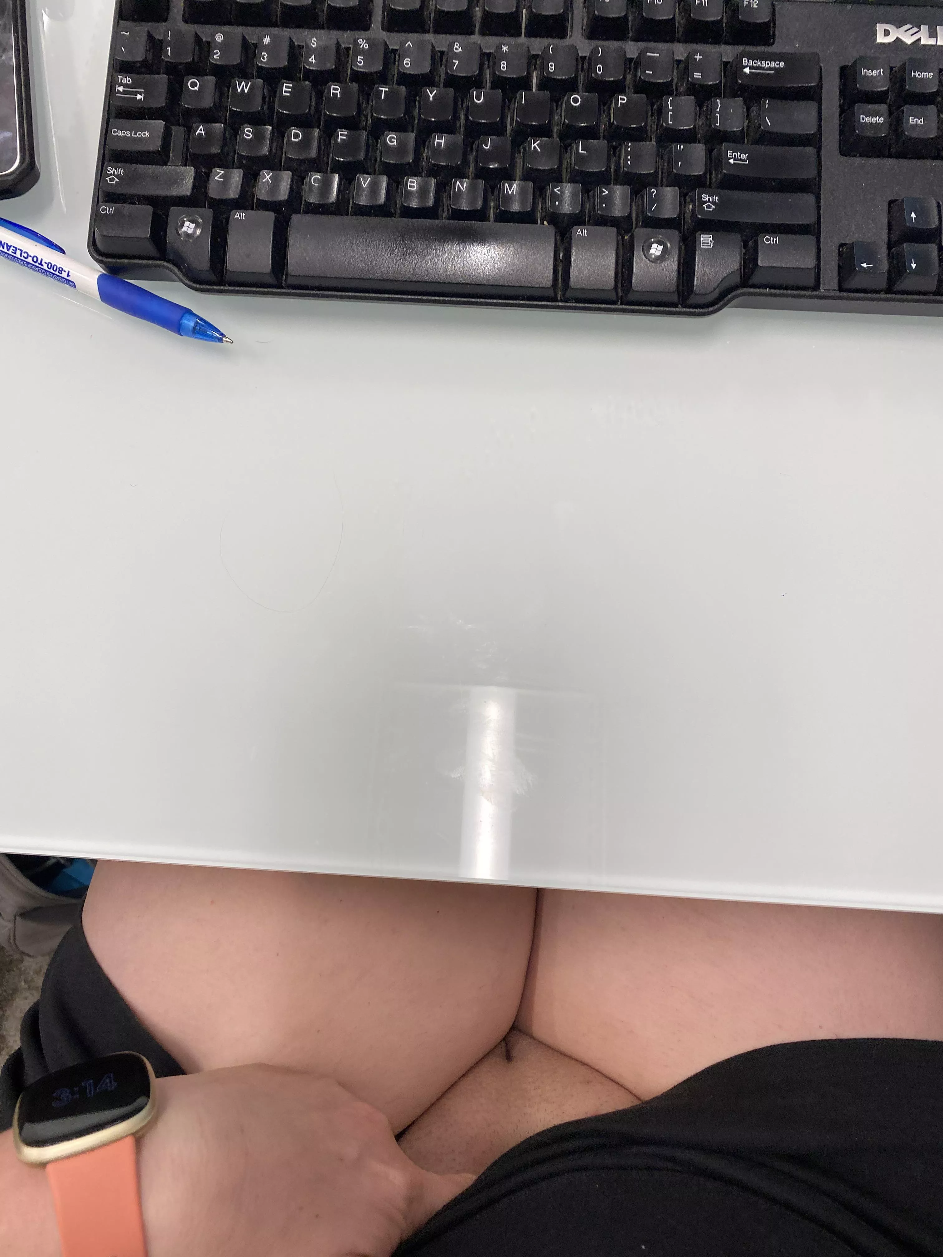 Sitting at my desk…hope I get a visitor soon! (NSFW)