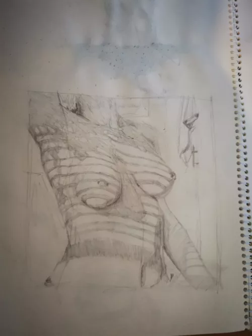 Sketch of u/BustyFlynn, going to use ink in and water for coloring and shading, first proper sketch in 1year so any help would be appreciated :)