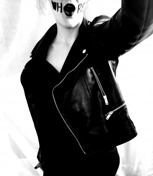 Slut spotted under this leather jacket