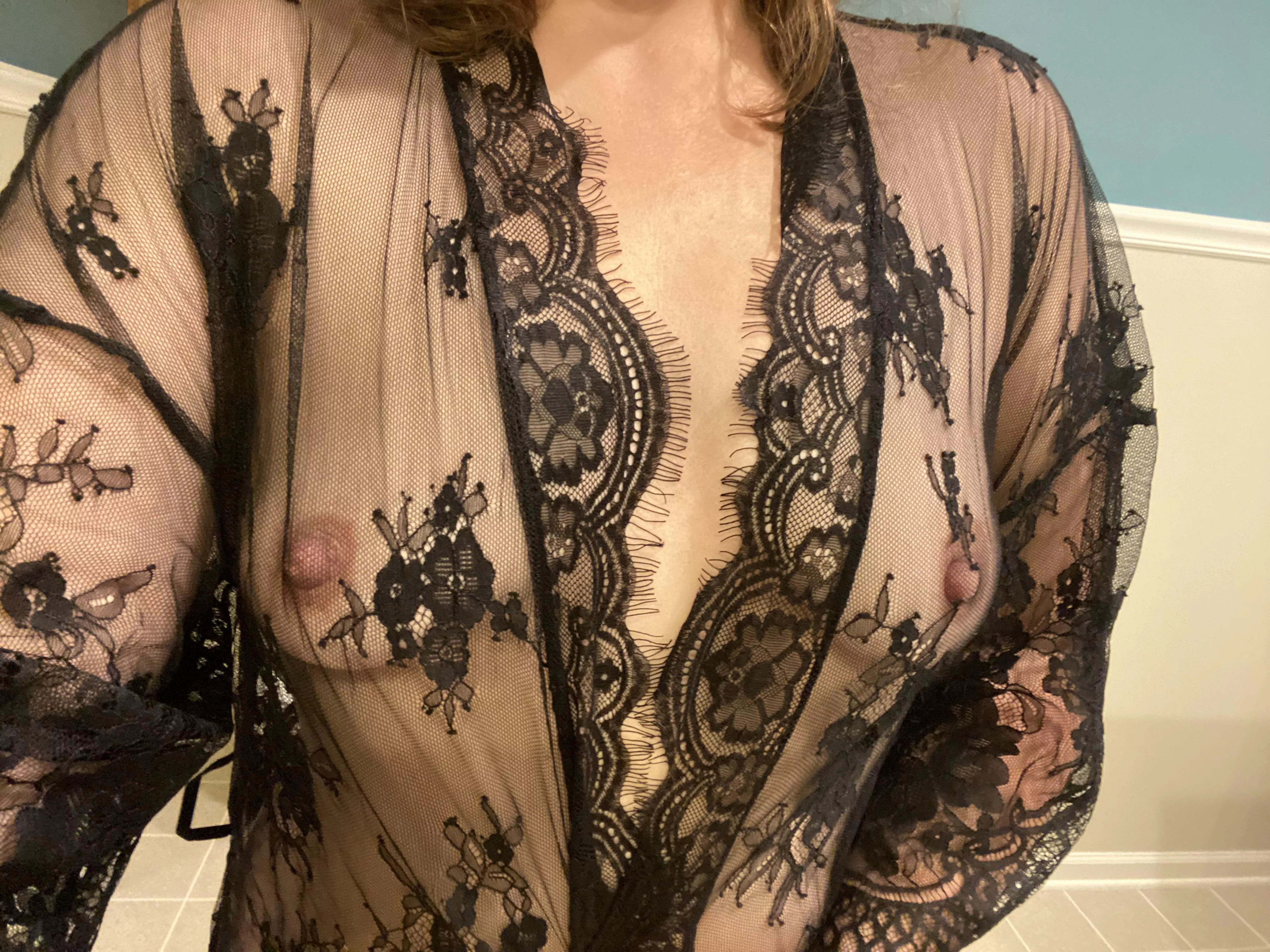 Slutty wife teasing those tits through the lace Slutty wife teasing those tits through the lace