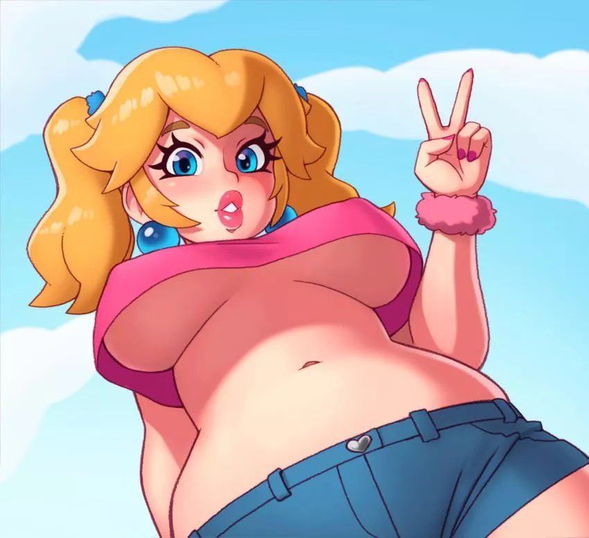 Sneak a peek under Peach’s top (Rizdraws)