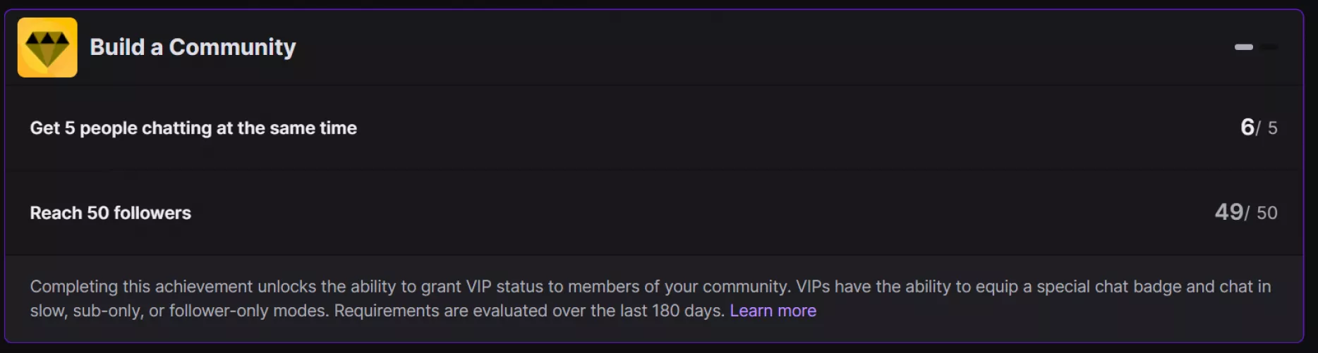 So i hit 50 a while ago, and am currently at 52 but this hasnt moved past 49. Is it just a bug or like if this doesnt fix am i not going to get affiliate when i hit my average viewers?