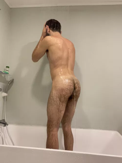 So much ass hair that water slides down in a stream