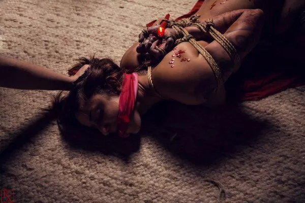 Some intense shibari , wax playing setup