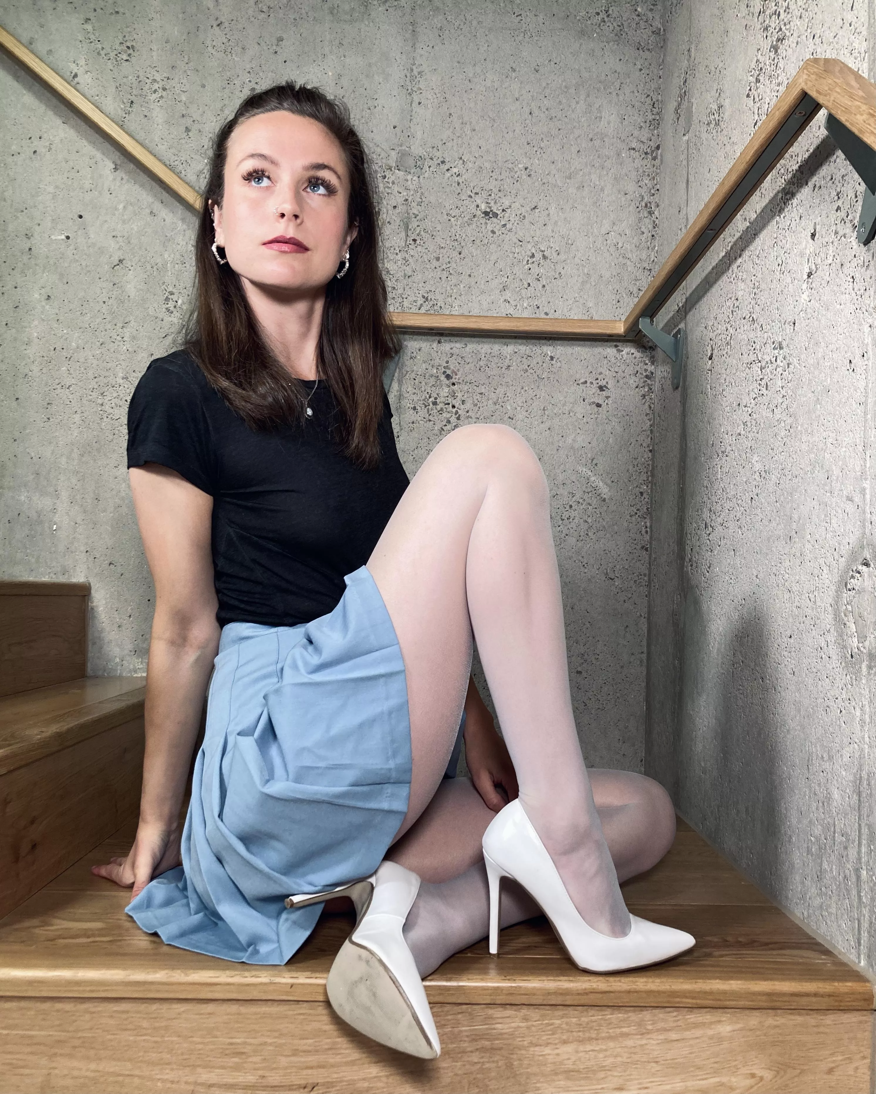 Sometimes, I sit on the stairs in my sheer tights and ponder my existence 🧐