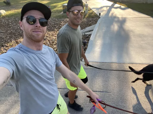 Sometimes we wear matching outfits and walk the dogs around our Central Texas neighborhood to remind our neighbors of the Gay Agenda Sometimes we wear matching outfits and walk the dogs around our Central Texas neighborhood to remind our neighbors of the Gay Agenda