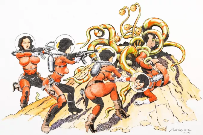 Space women and tentacle monster by Don Marquez (2015) Space women and tentacle monster by Don Marquez (2015)