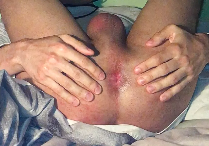 Spreading showing my pink tight ass