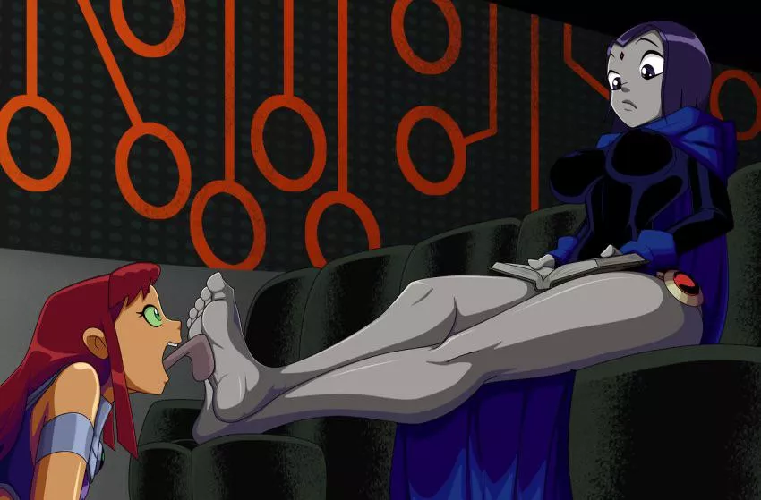 Starfire can’t resist a taste of Raven’s soles [Teen Titans] (ravenravenraven)