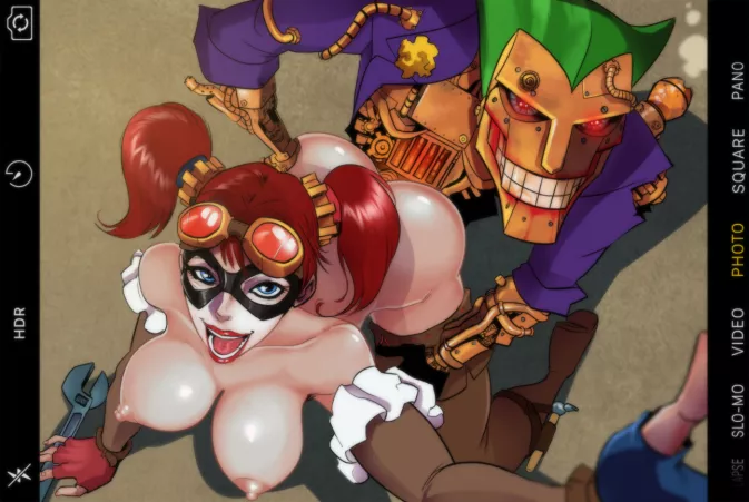 Steampunk Harley Quinn and Robo-Joker(tinkerbomb)