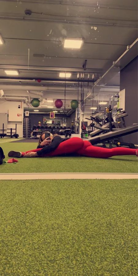 Stretching in my yoga pants Stretching in my yoga pants