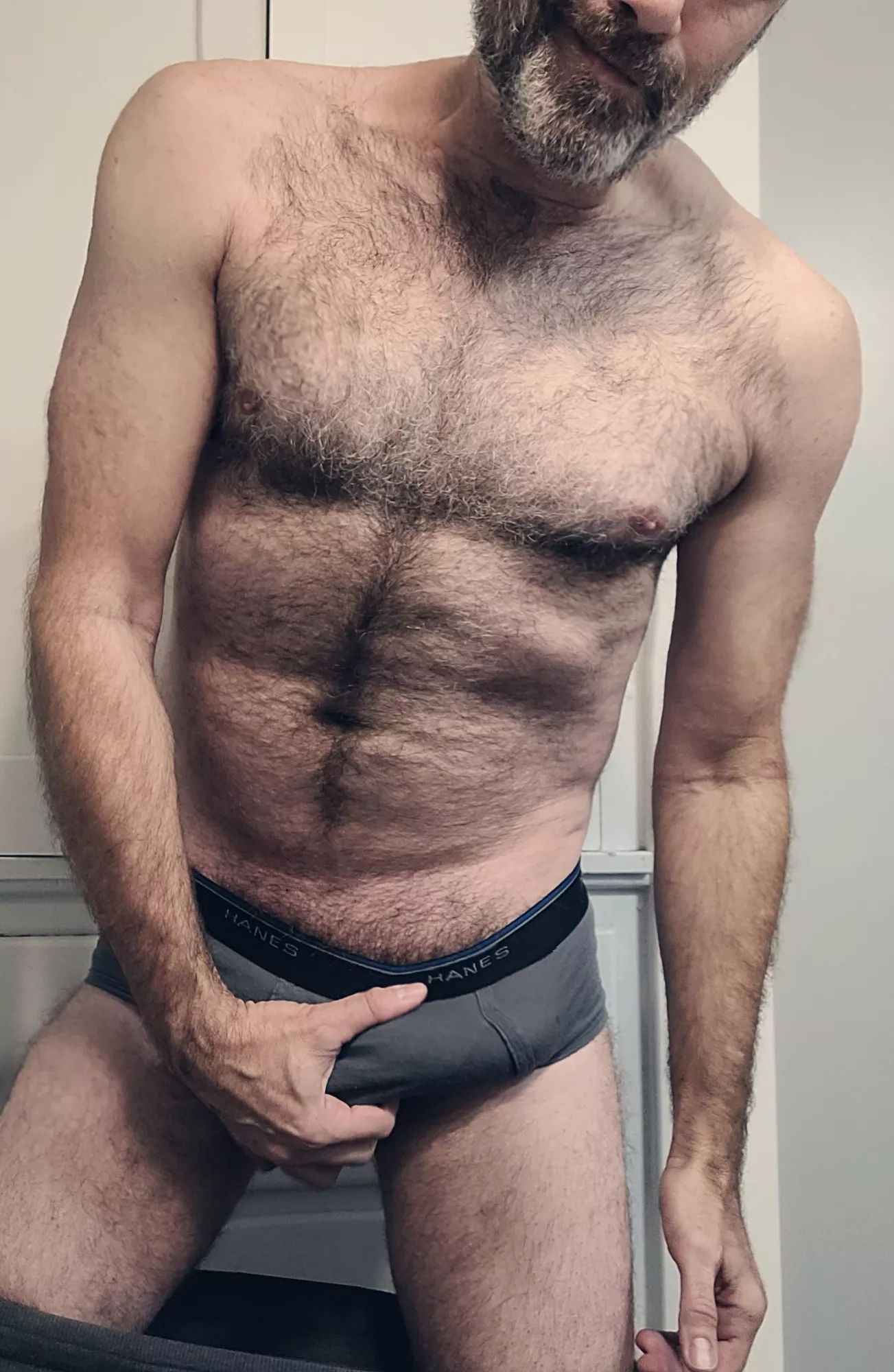 Stretching these briefs out with the morning wood 😎