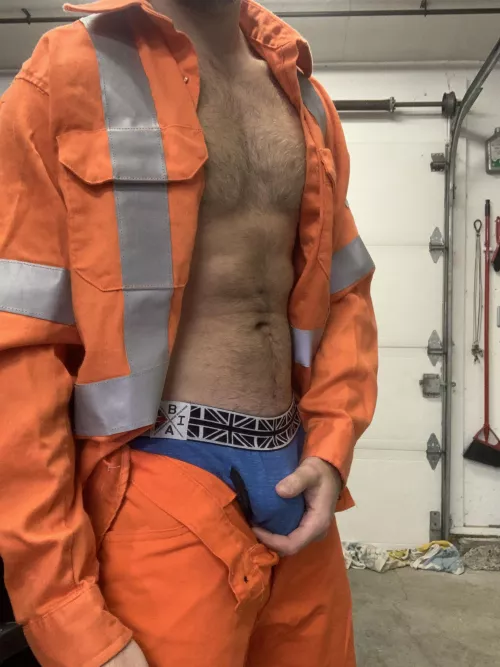 Stripping out of my construction work gear after a long sweaty day.