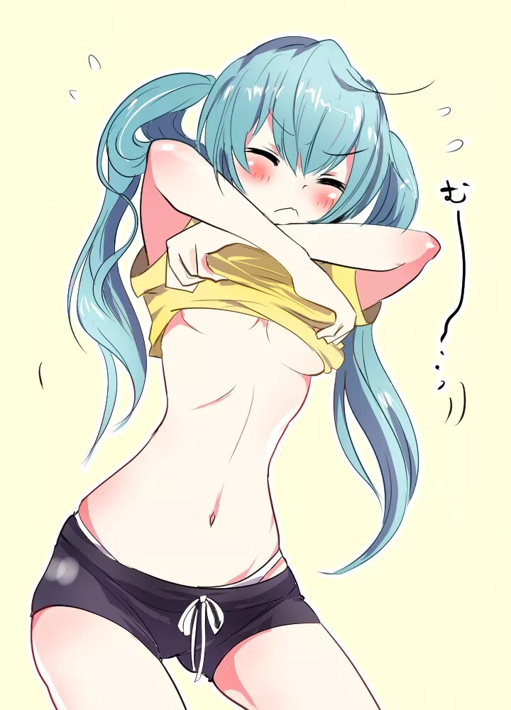 Struggling to take her shirt off Struggling to take her shirt off