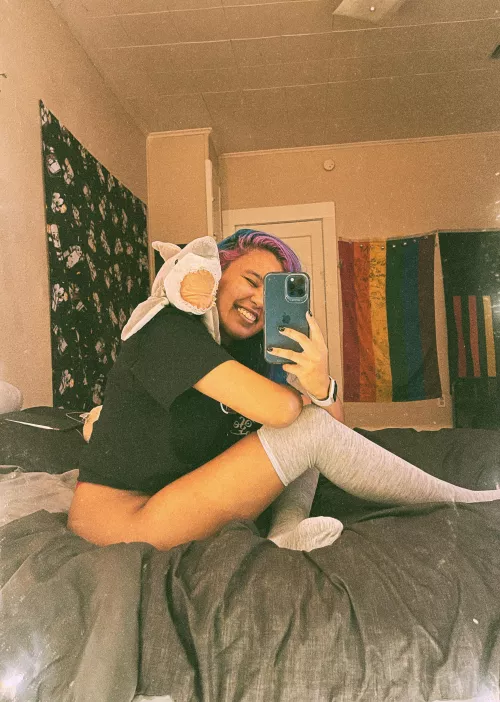 Stuffies and thigh highs, the way to this girls heart.