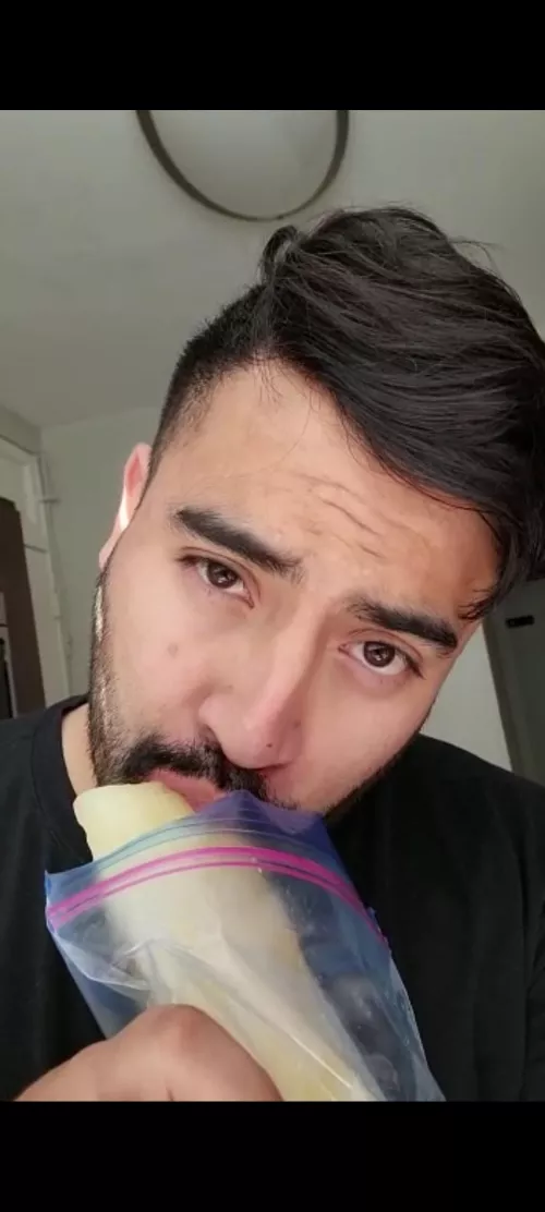 Sucking on a frozen cumsickle from a local anonymous guy.