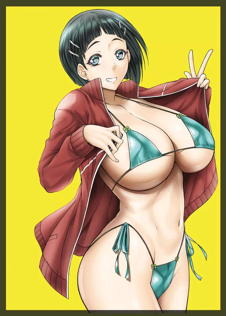 Suguha showing off the goods
