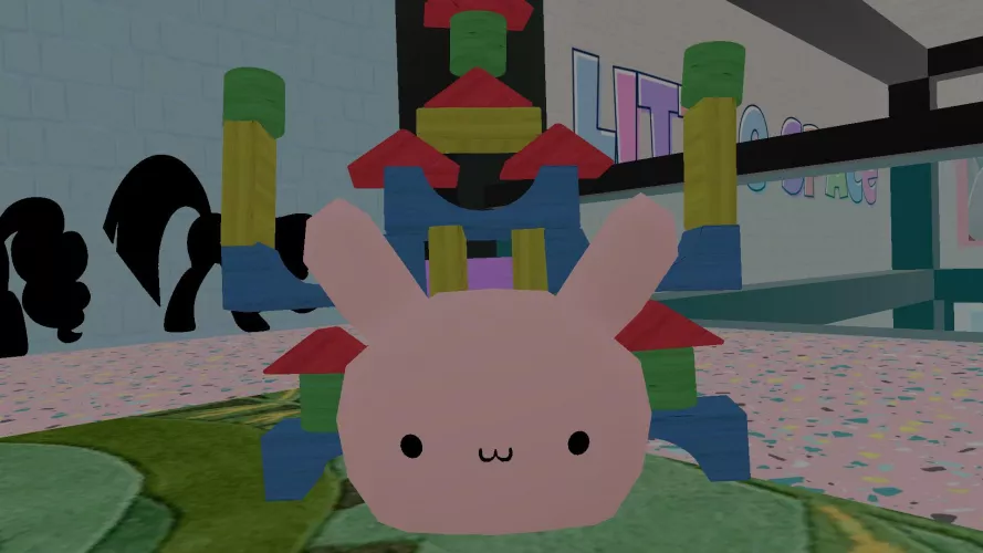Super happy with hours this brick block tower thing turned out in VR Chat (Little Snack) the only thing that sucked that while in the process of making it, every time I was looking for another Roblox’s someone jumbled my blocks and broke it every time 