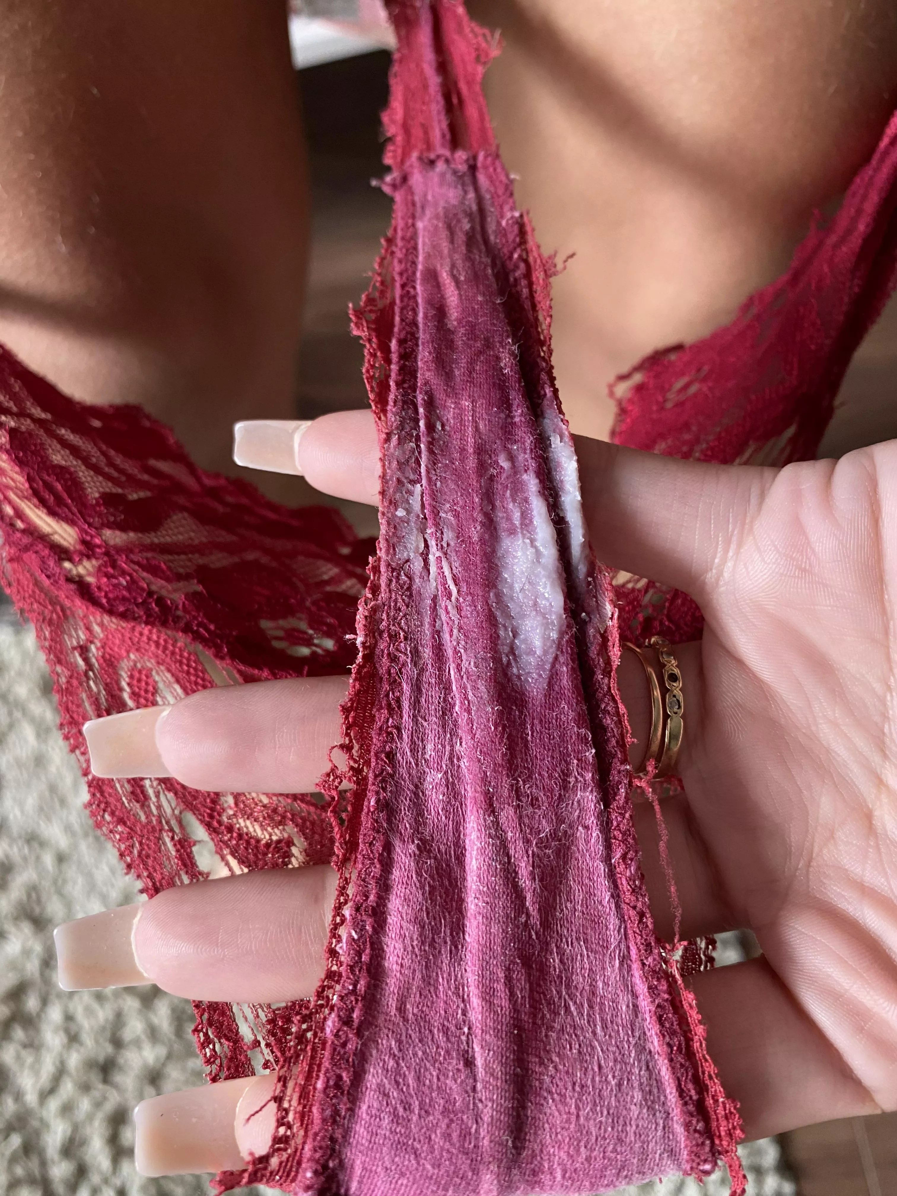 Sweaty and creamy panties after today’s gym session 👅 I cum in them too 💦