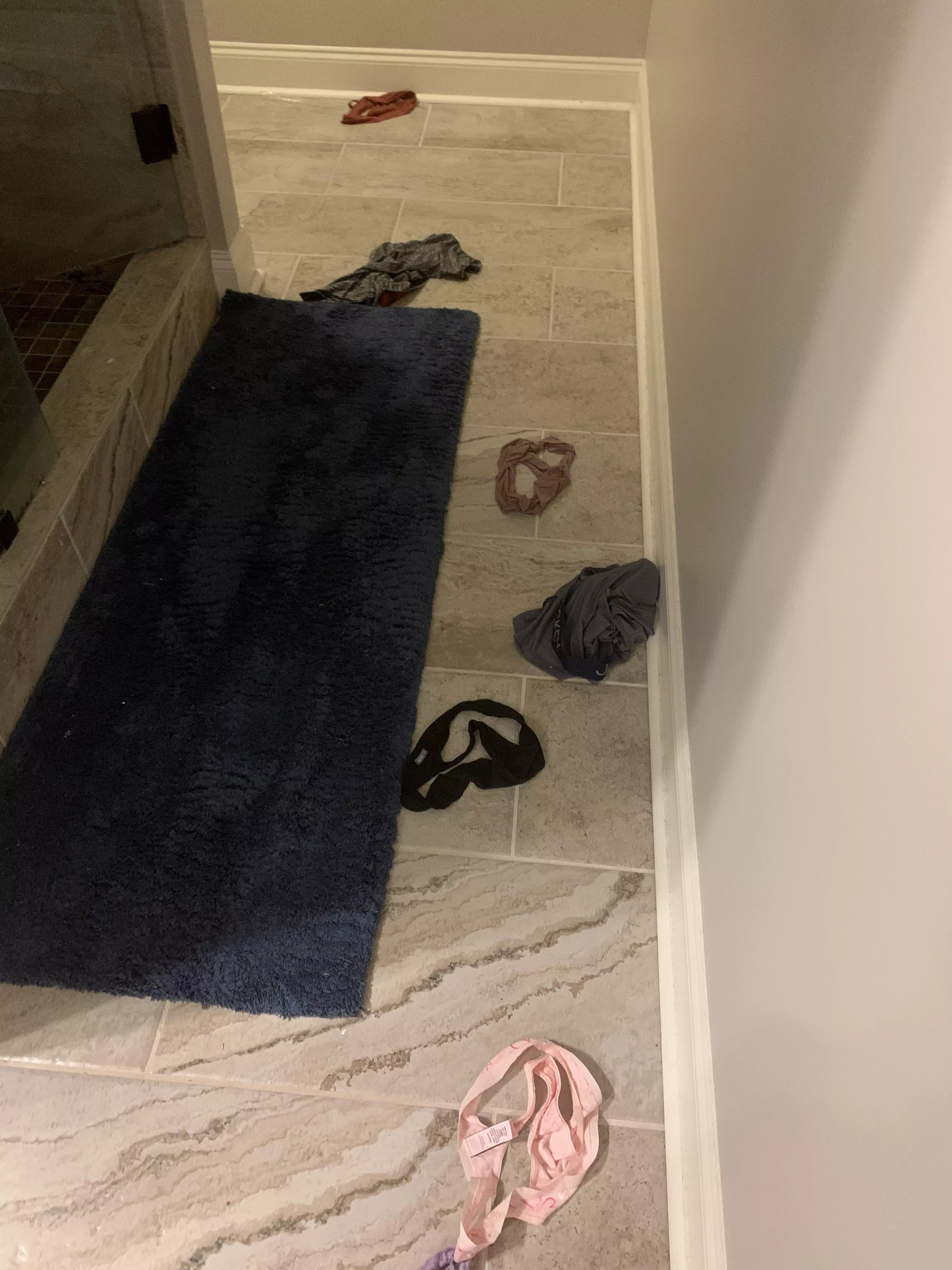 Swim Team Panties from the Shower to the Toilet. Laying as They Come Off. Such a Messy Soul.