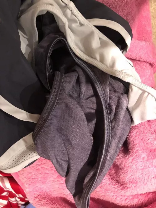 Swim Team Panties Left in Running Shorts! So Lazy But So Cute. I also took a pic of her wearing these shorts an hour before this pic!!