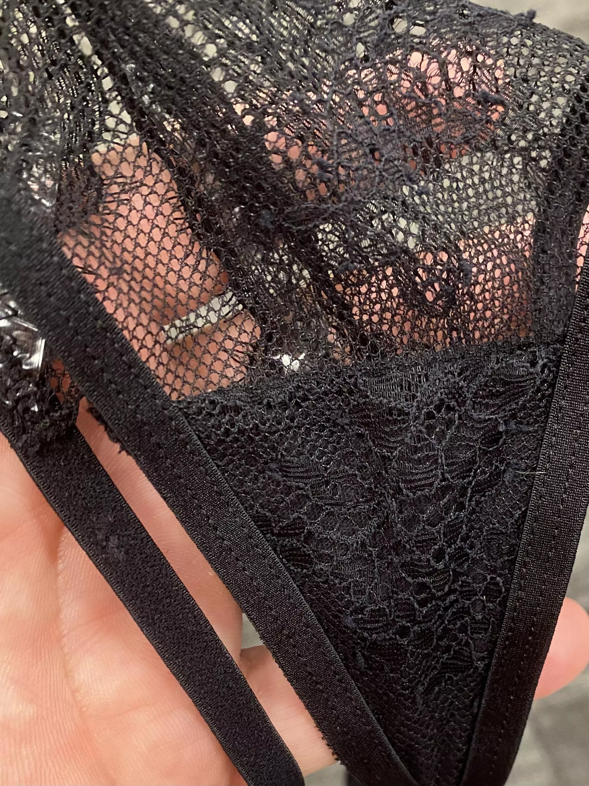 Swim Team’s TINY Black Lacy G-String. Cute But Trashy.