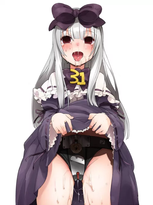 That's a good girl, lift up your dress and show us your belt~! [Unknown]