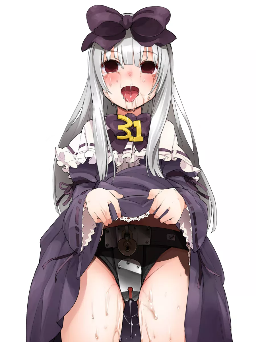 That's a good girl, lift up your dress and show us your belt~! [Unknown]